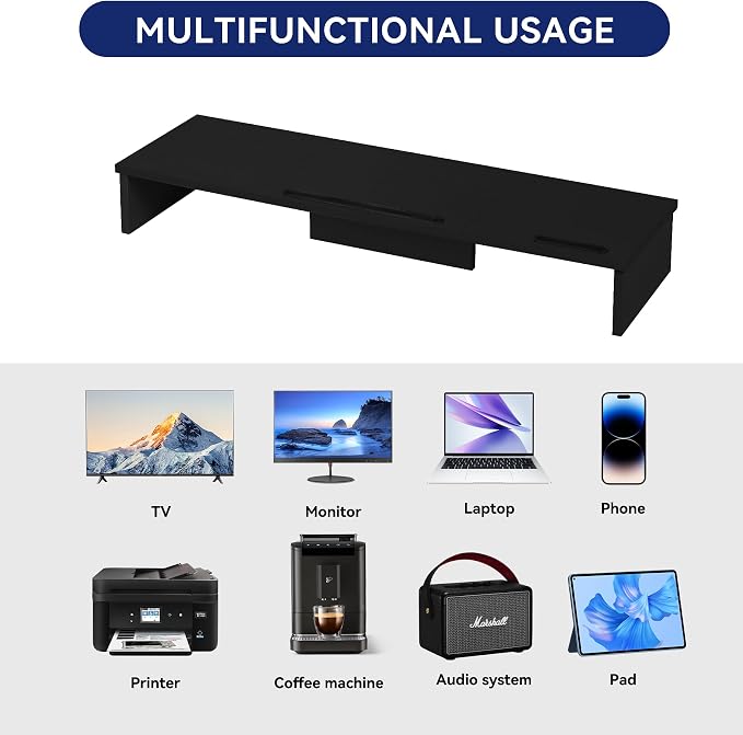 Dual Monitor Stand Riser with Phone Tablet Holder, 35.8in Large Monitor Stand - Image 6