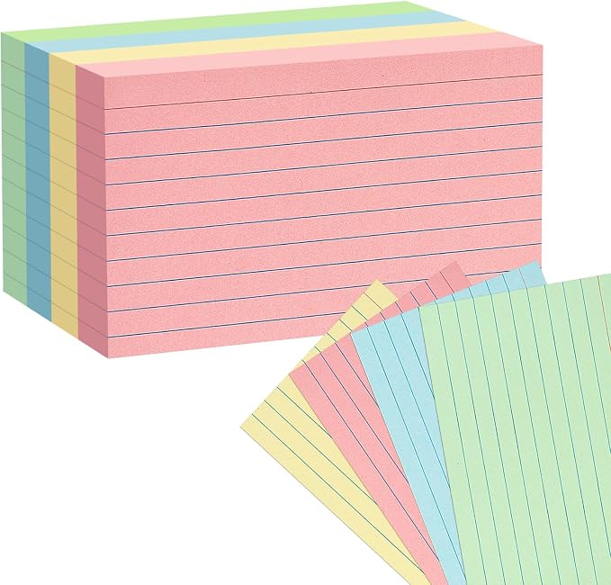 Colored Index Cards 5x8 100Pcs, Goefun Ruled Flashcards, 4 Color Notecards by Goefun