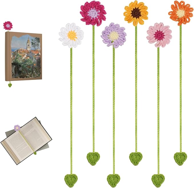 Crochet Bookmarks for Women & Book Lovers, Cute Flower Page Markers for by Eosraffa