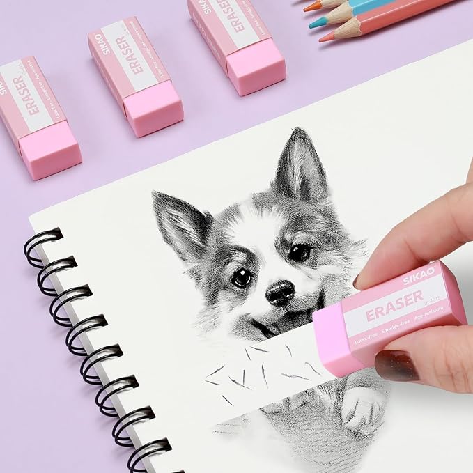 SIKAO Pink Erasers, 6 Pack Block Pencil Erasers – Smudge-Free Latex-Free Cute - Image 4