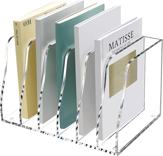 SANRUI Acrylic Desk File Organizer, 6 Vertical Compartments Clear Magazine File by SANRUI