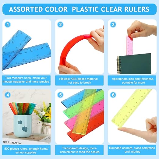 Zonon 100 Pcs 6 Inch Rulers Bulk Plastic Flexible Small Straight Rulers - Image 5
