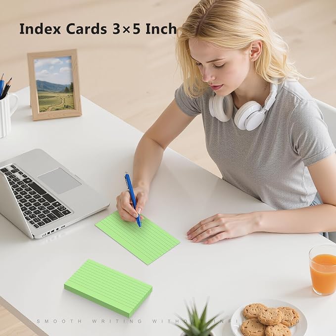 250 Count Index Cards 3 x 5 Inch, Heavyweight Green Lined Note Cards Portable - Image 3