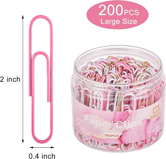 NEEWAY 200pcs Large Pink Paper Clips, 2 Inch Jumbo Paper Clip, Ceative Colored - Image 2