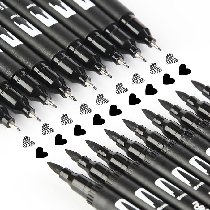 hhhouu 17Pack Dual Tip Black & White Brush Pens- Fineliner & Highlighting Set - Image 3
