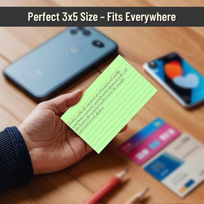 300 Count Index Cards 3 x 5 Inch Ruled Green Index Cards, Flash Cards College - Image 4