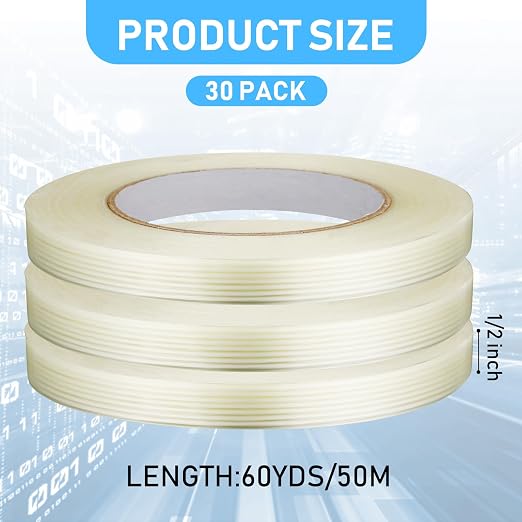 Treela 30 Rolls 1/2 Inch x 60 Yards Filament Strapping Tape 5.5 Mil Transparent - Image 2