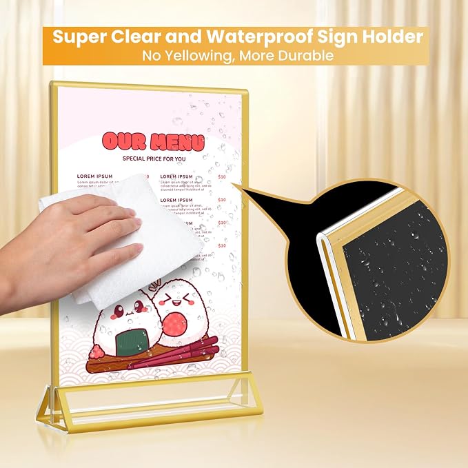4x6 Gold Acrylic Sign Holder, 12 Pack Wedding Table Number Holder Stands - Image 4