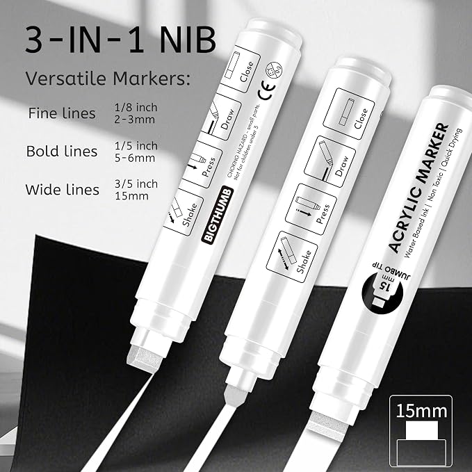 BIGTHUMB Jumbo Poster Markers Set: 12 Colors Large 15mm Wide Tip Permanent Ink - Image 3