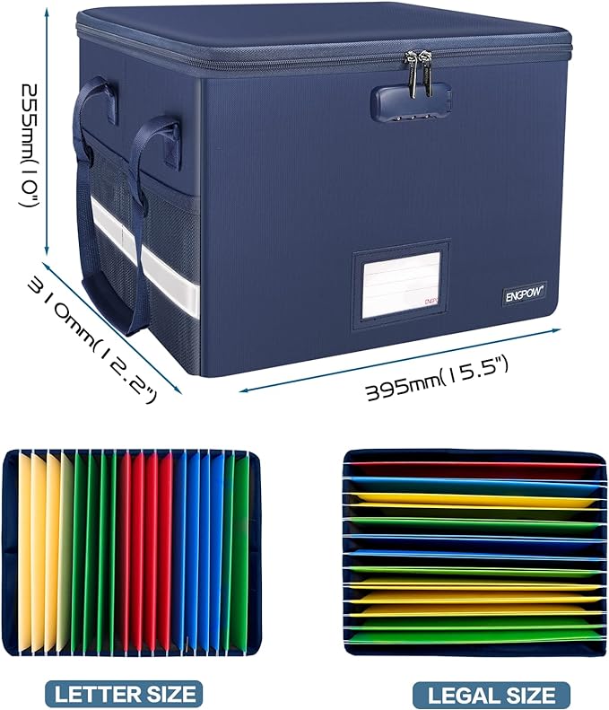 ENGPOW File Box with Lock, Fireproof Document Box with Zipper＆Pockets, - Image 5