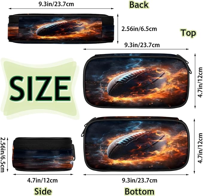 Pardick American Football Fire Pencil Case，Big Capacity Pencil Pouch Coin Pouch - Image 4