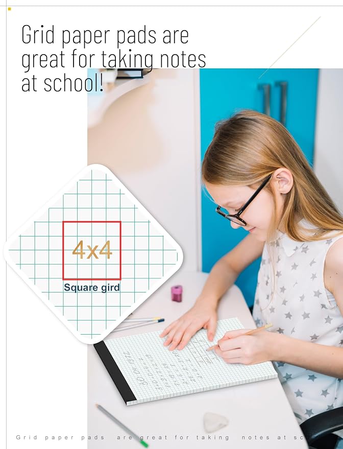 Zaviko Graph Paper Pads 8.5 x 11, 8 Pack, 4x4 Quad Grid Paper Pad 8-1/2" x 11" - Image 4