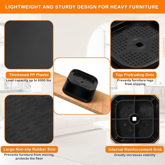 shouwuhho 24 Pack Furniture Risers Adjustable Bed Risers Heavy Duty Lifts - Image 3