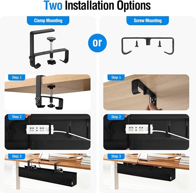 Under Desk Cable Management Tray, 36-Inch Heavy Duty No-Drill Clamp & Screw - Image 6