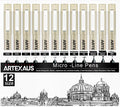 Micro Fineliner Drawing Art Pens, 12 Assorted Sizes, Waterproof Archival Ink by Unknown