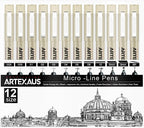 Micro Fineliner Drawing Art Pens, 12 Assorted Sizes, Waterproof Archival Ink by Unknown