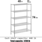 Regal Altair 21" Deep x 48" Wide x 74" Height Wire Shelving Kit | 5-Tier | NSF - Image 3