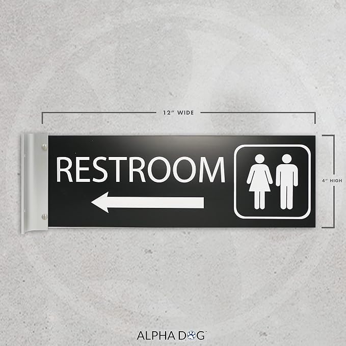 ALPHA DOG SIGNS Corridor Projecting Hallway Bathroom Sign, Left Arrow, - Image 2