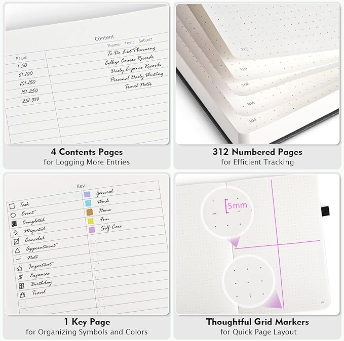 OFFIGIFT Dotted Journal Notebook, 312 Numbered Pages Large B5 Hardcover Leather - Image 3