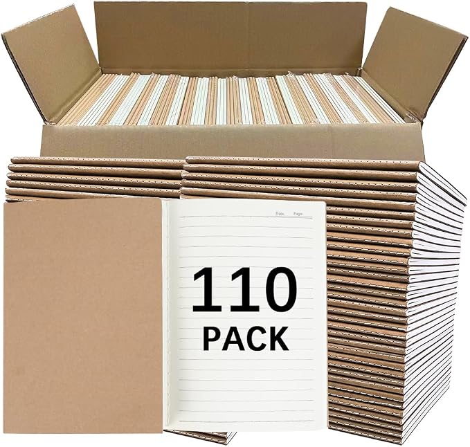 110 Pack A5 Composition Notebooks Bulk, Kraft Cover Lined Paper Journal by LIONSOULDISCOUNT