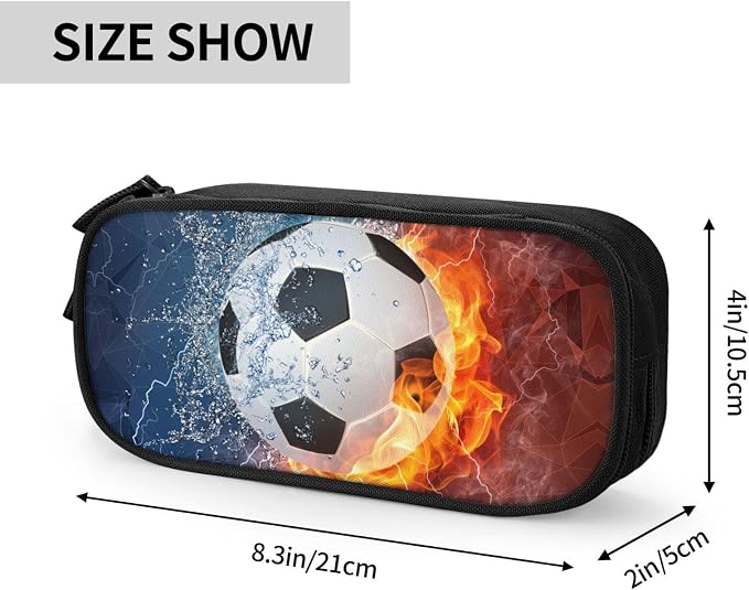 Boys Pencil Case with Soccer Printed, Cool Fire & Water Portable Pen Bag Pouch - Image 3