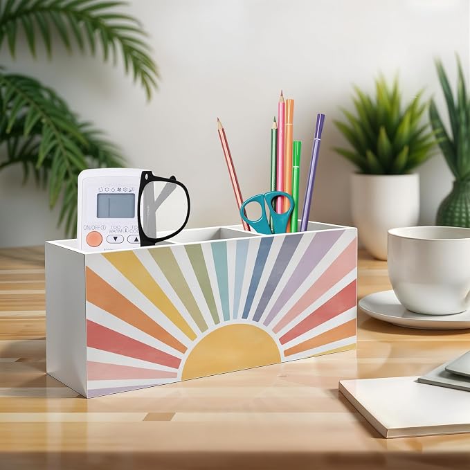Exqcom Boho Colorful Sunshine Pen Pencil Holder, Boho Desk Office Decor - Image 3