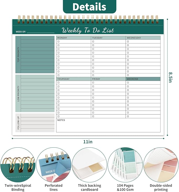 ALKALO 104 Pgs Weekly To Do List Notepad, 52 Duplex-Printed Undated Sheets 100 - Image 3