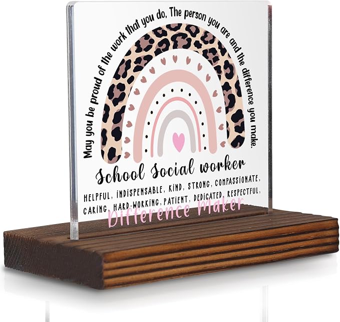 School Social Worker Appreciation Gift Desk Decor, Leopard Rainbow Difference by Pariveca
