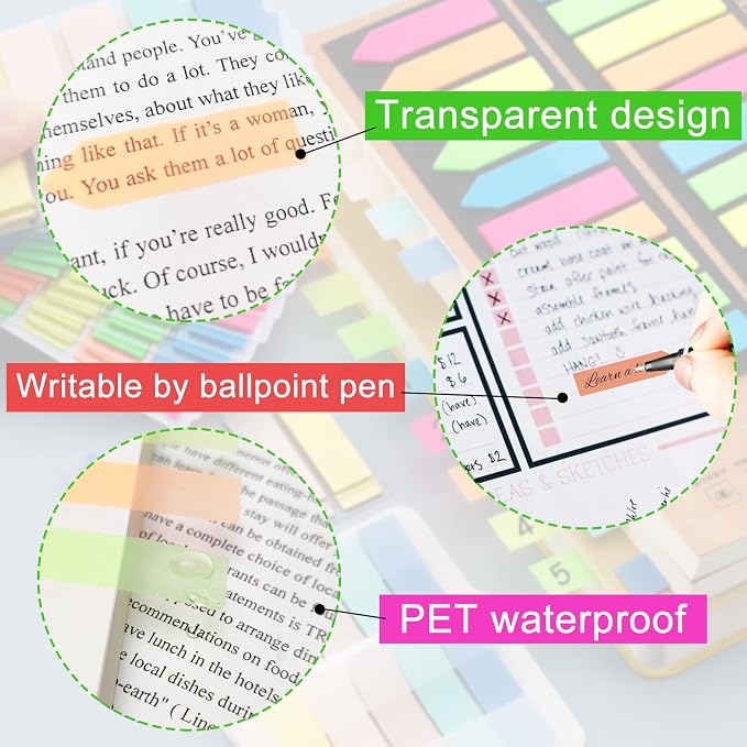 KICNIC Page Markers Colored Sticky Tabs 800 Pcs, Translucent Arrow Flags - Image 4