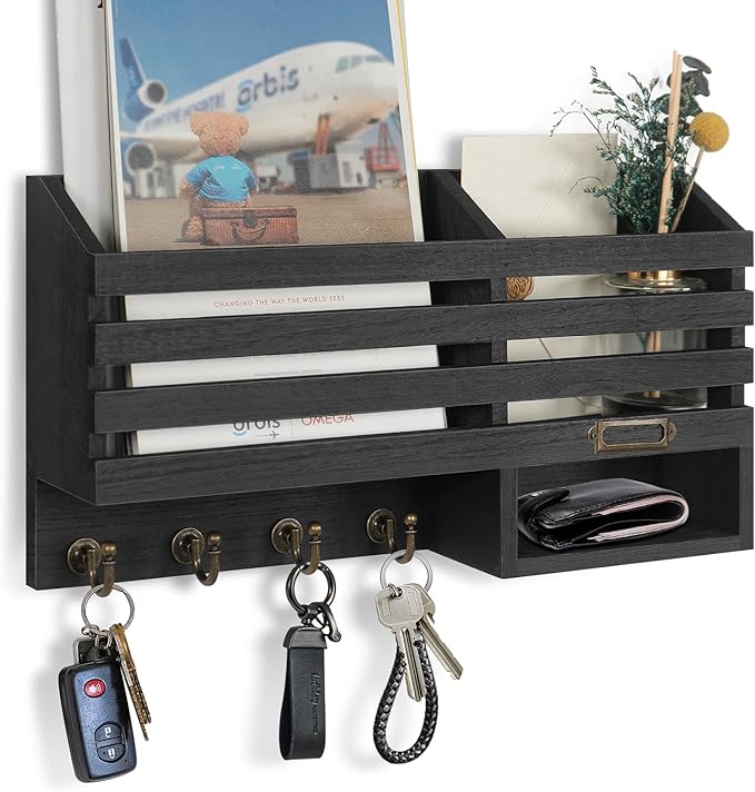 FifthQuarter Key Holder for Wall: Easy Mounted Key Rack and Mail Organizer by FifthQuarter
