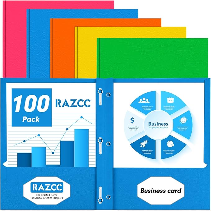 Two Pocket Folders, RAZCC 100 Pack Two Pocket by RAZCC