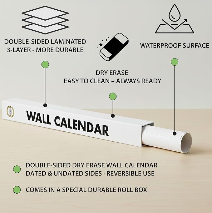 Dry Erase Wall Calendar 2026, 27×39 in — Double-Sided Yearly Planner, Reusable - Image 5
