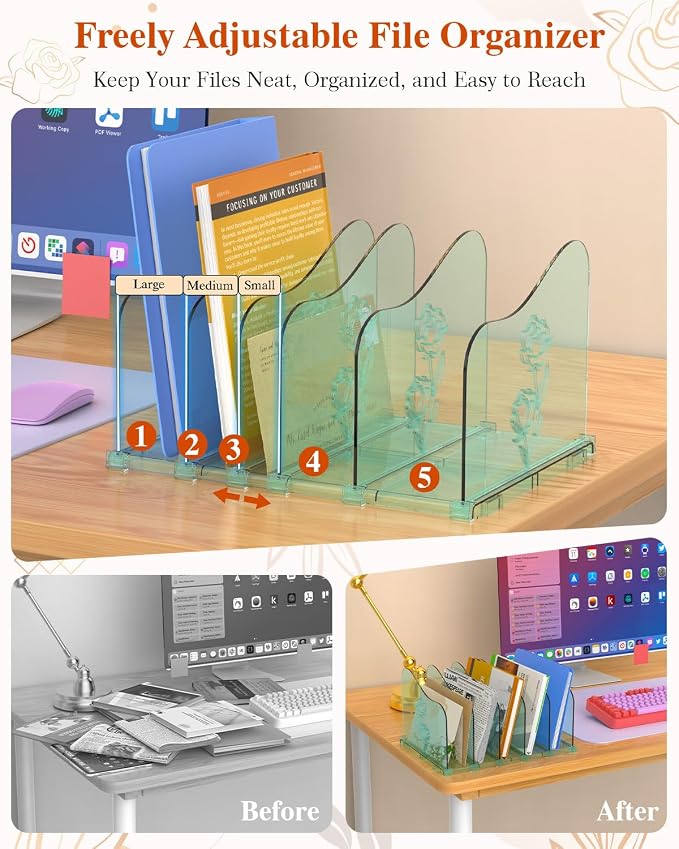 COWVTUJ Adjustable Rose File Organizer - Image 5