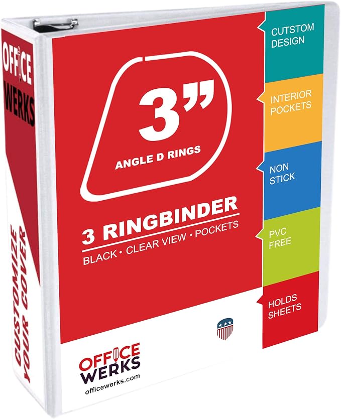 3 Ring Binder, Professional Angle D Ring Vinyl 3 Inch, Presentation Folder - Image 2