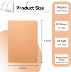 100 Pack Blank Kraft Notebooks, 8.3x5.5 Inches A5 Small Journals Bulk Blank - Image 2