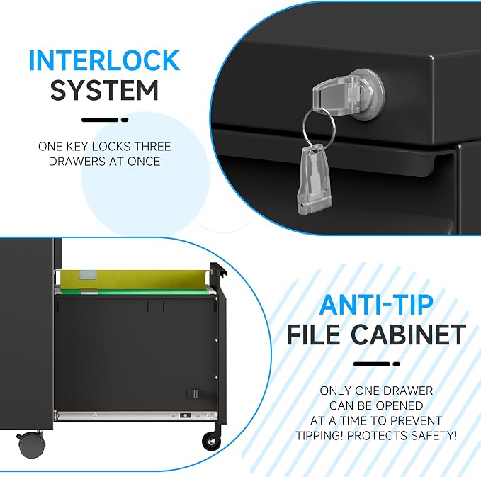 Bestoo 3-Drawer Mobile File Cabinet - Image 7
