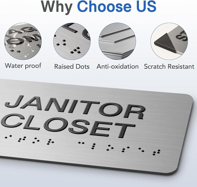 KITCHEN Signs with Raised Text & Grade 2 Braille, Brushed Aluminum/Silver - Image 3