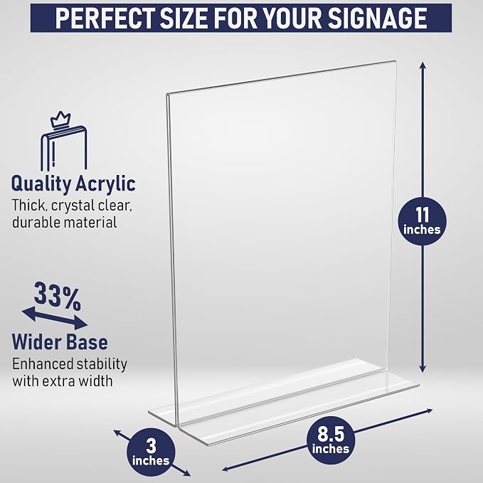Acrylic Sign Holder 8.5 x 11, T-Shape Double-Sided Acrylic Table Stand - Image 2