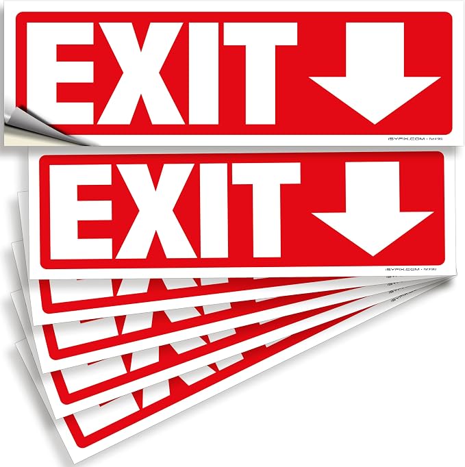 iSYFIX Exit Signs Stickers 6 Pack 12x4 Inch by iSYFIXPREMIUMSIGNS