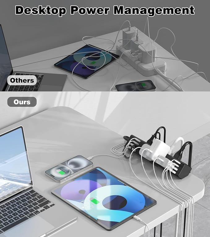 Desk Clamp Power Strip, 40W Total Fast Charging Station, Desk Edge Mount Power - Image 4