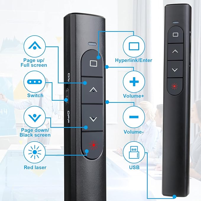Wireless Presenter Remote with Case, Presentation Clicker with Hyperlink & - Image 3