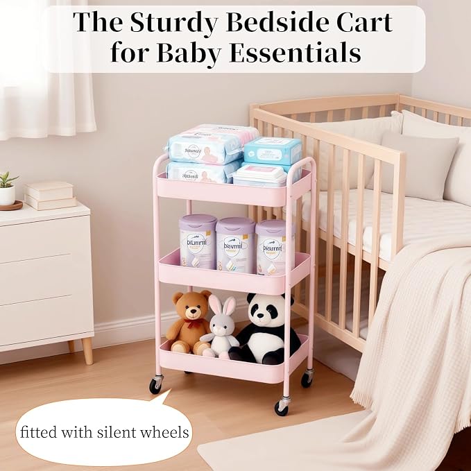 LIWNYRK 3 Tier Pink Rolling Cart - Image 3