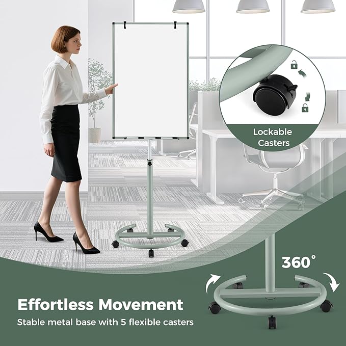 Goplus 40” x 26” Rolling Whiteboard, Height Adjustable Magnetic Dry Erase Board - Image 3