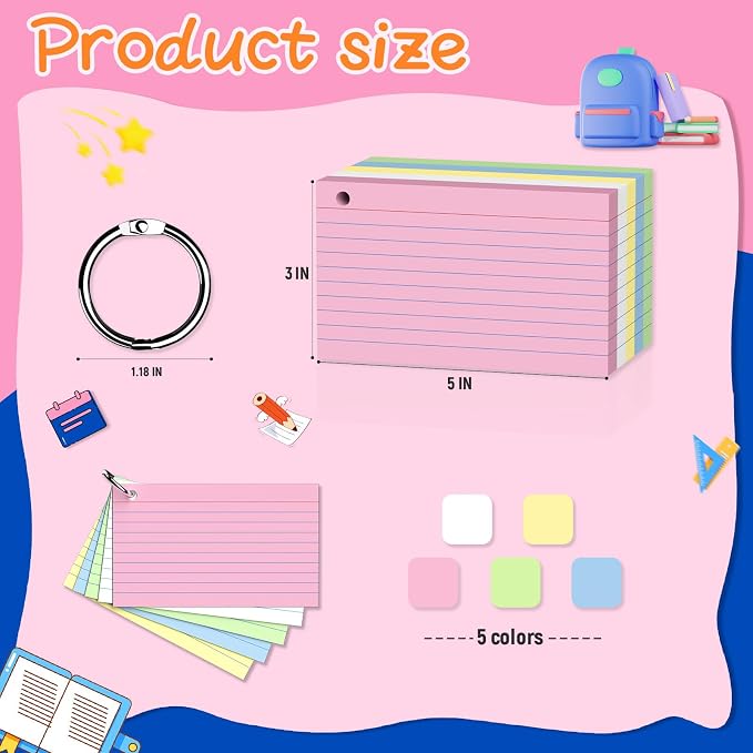 250 Count 3 x 5 Inch Colored Index Cards, Ruled Note Cards - Image 2