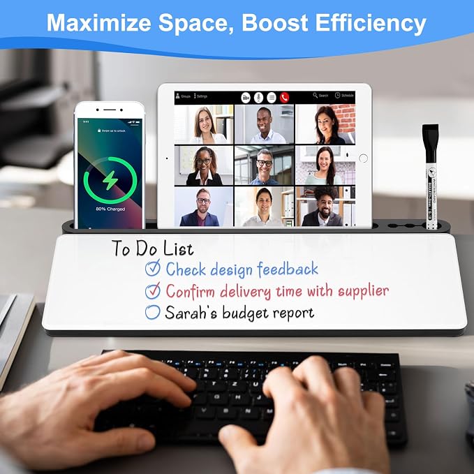 Desktop Glass Whiteboard with Storage, Desk White Board with Computer Keyboard - Image 2