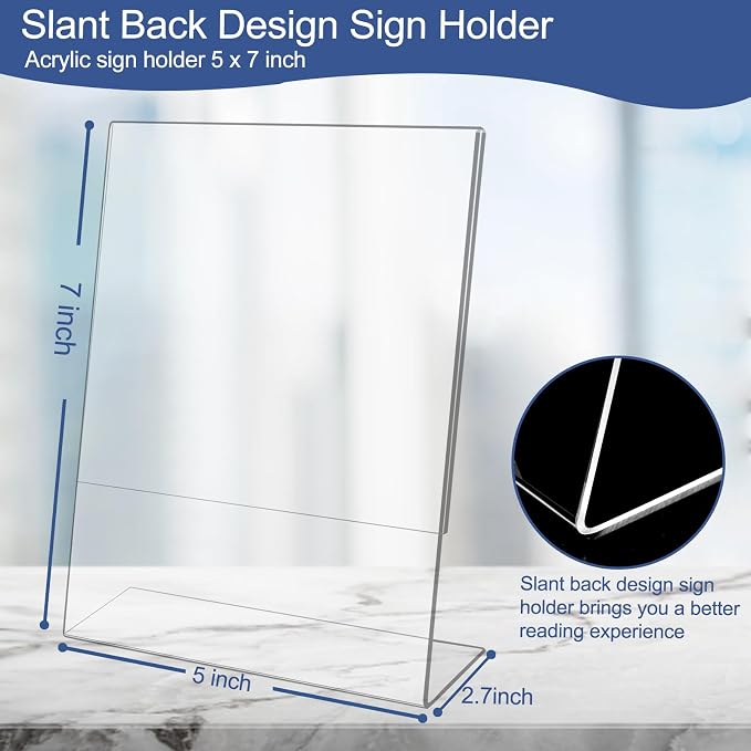 Wbtran Slanted Back Acrylic Sign Holder 5 x 7, Acrylic Stands - Image 2