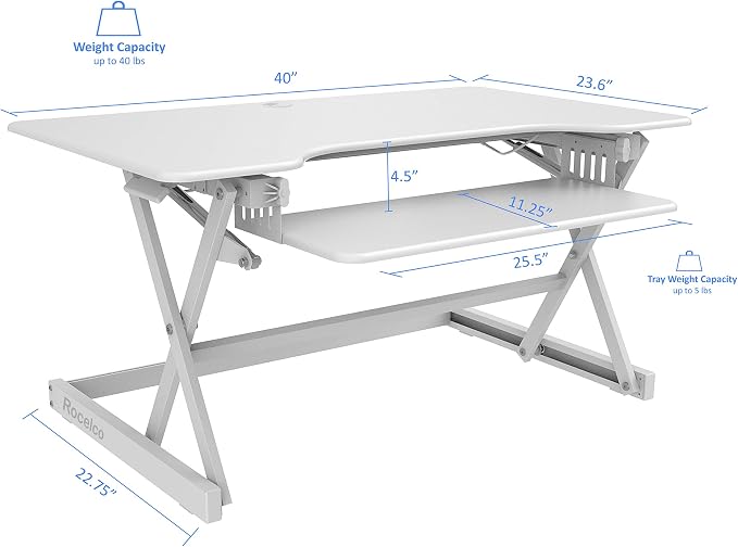 Rocelco 40" Large Height Adjustable Standing Desk Converter - Image 4