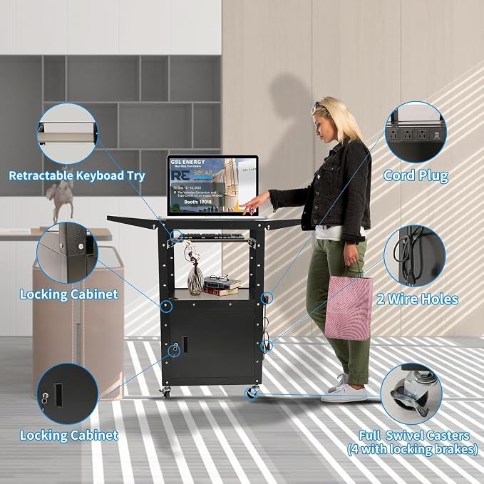 Upgraded AV Cart, Adjustable-Height Steel AV Cart - Image 4