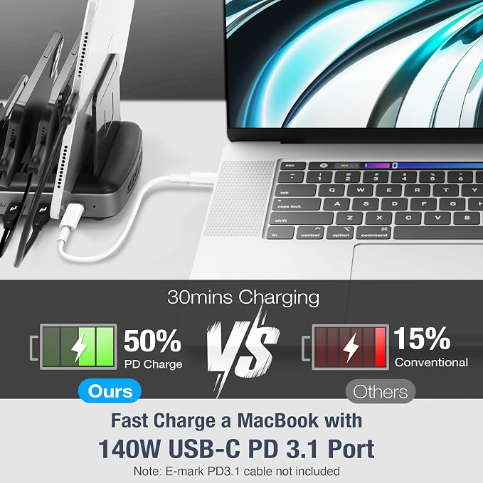 AceProAV 160W 6-Port USB-C and USB-A Charging Station Organizer - Image 2