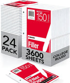 Kaisa Notebook Paper 24 Pack 3600 sheet 8x10.5 Wide Ruled Loose Leaf Paper by KAISA